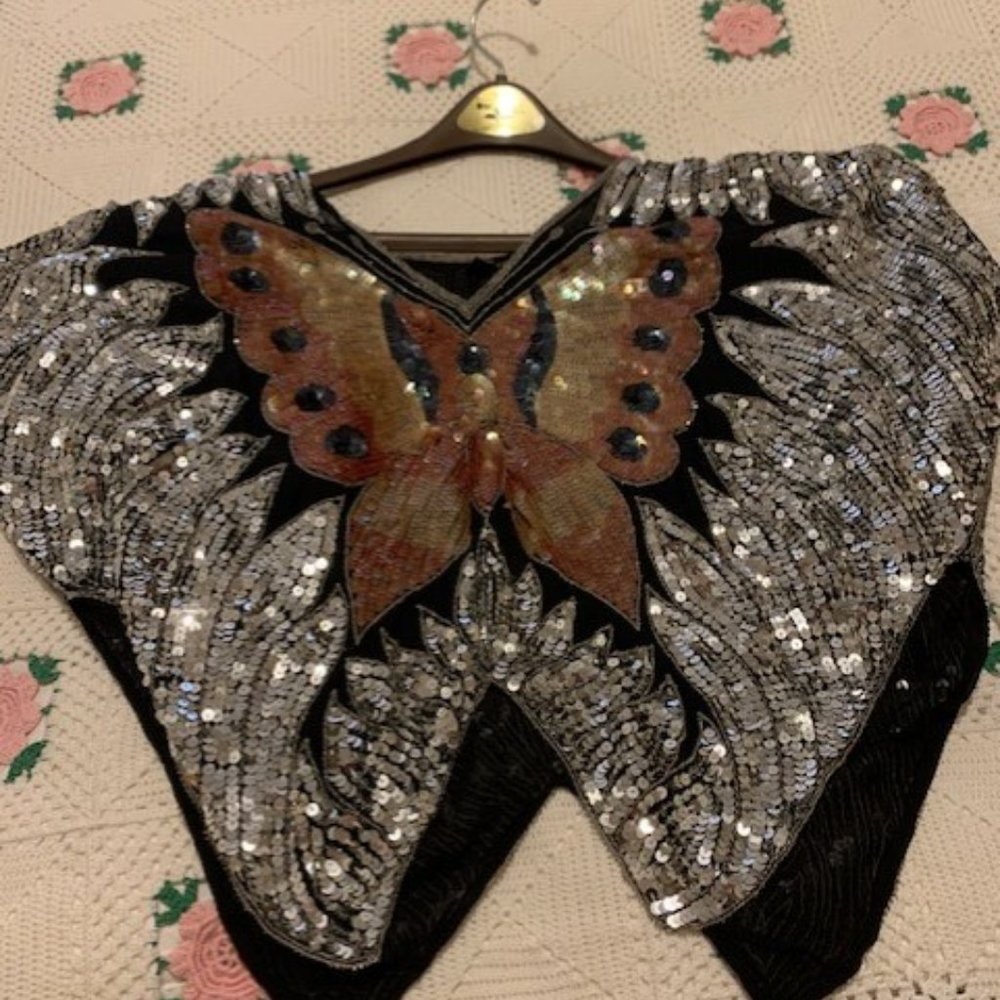 Jasmine  by K.V.M. Calif Silk  Sequins  butterfly Blouse//Top made in India